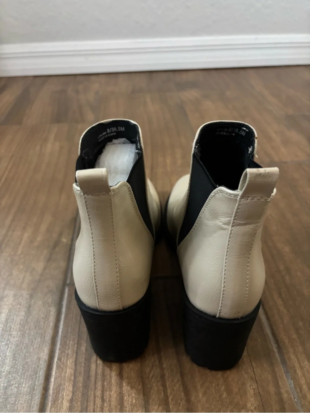 Dirty Laundry Cream Patent Chelsea Booties with Black Sole